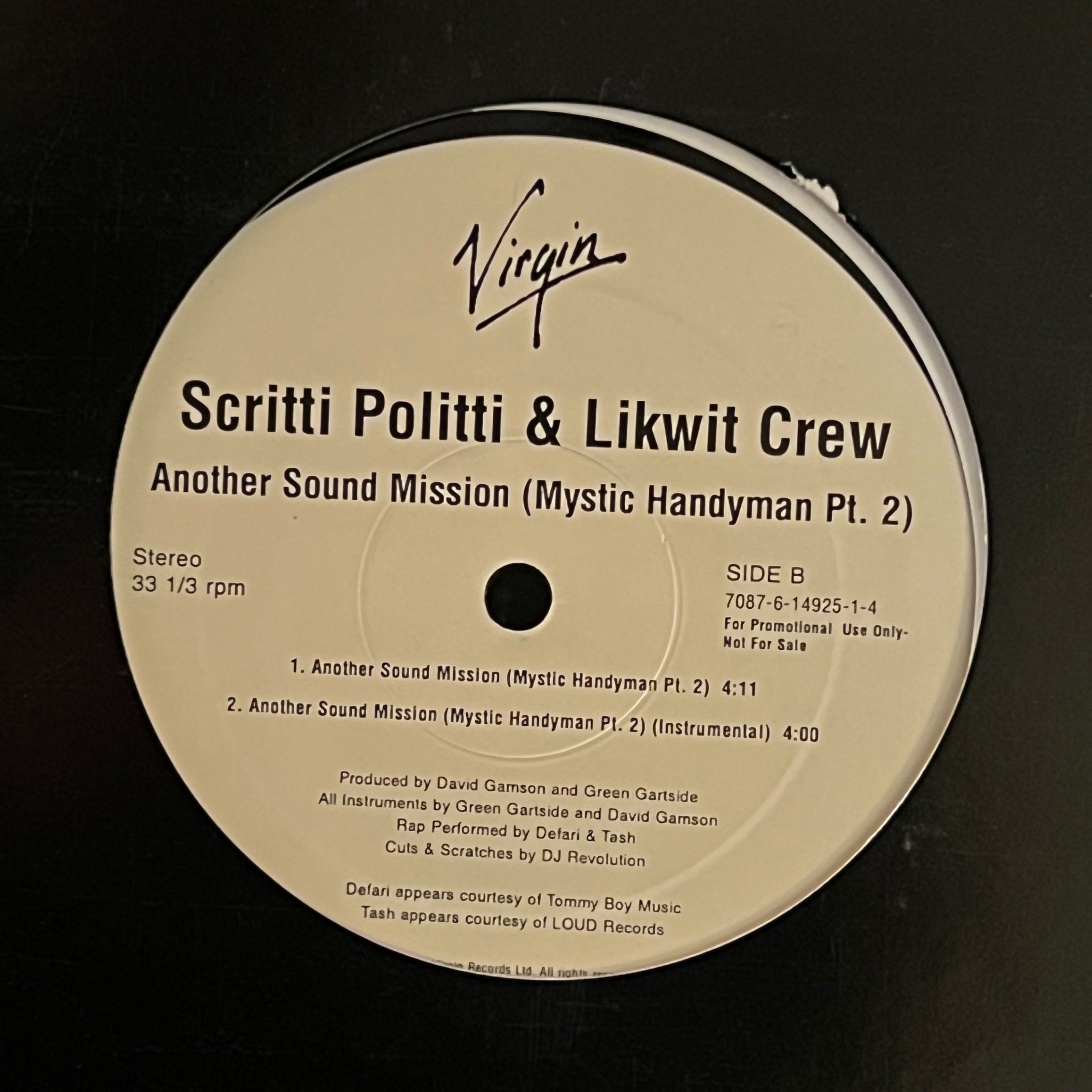 Scritti Politti & Likwit Crew - Another Sound Mission (Mystic Handyman Pt. 2) (12" Promo) VG+